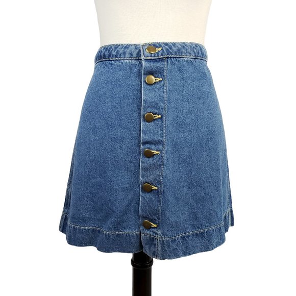 American Apparel Button Front A-line Denim Skirt Small - Picture 2 of 8